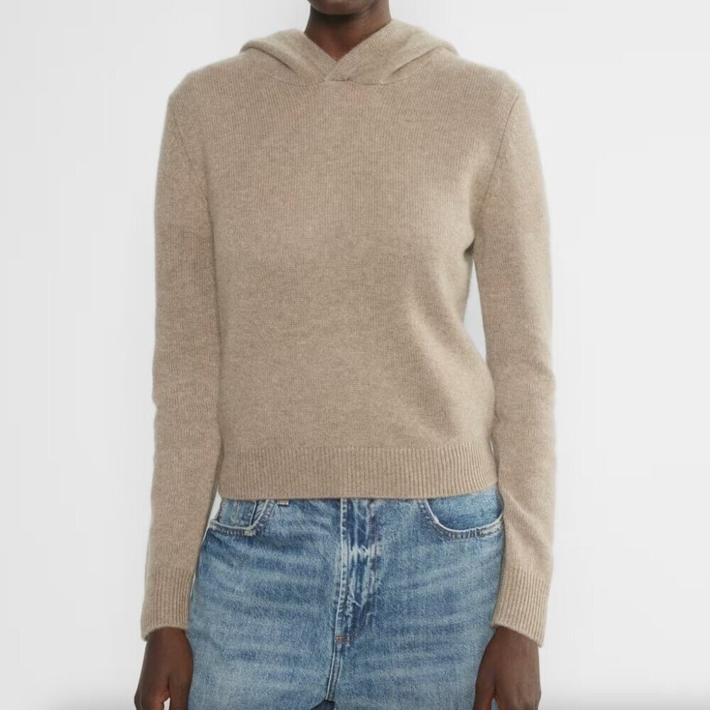 Aritzia Taupe Hooded Cashmere-Blend Pullover
